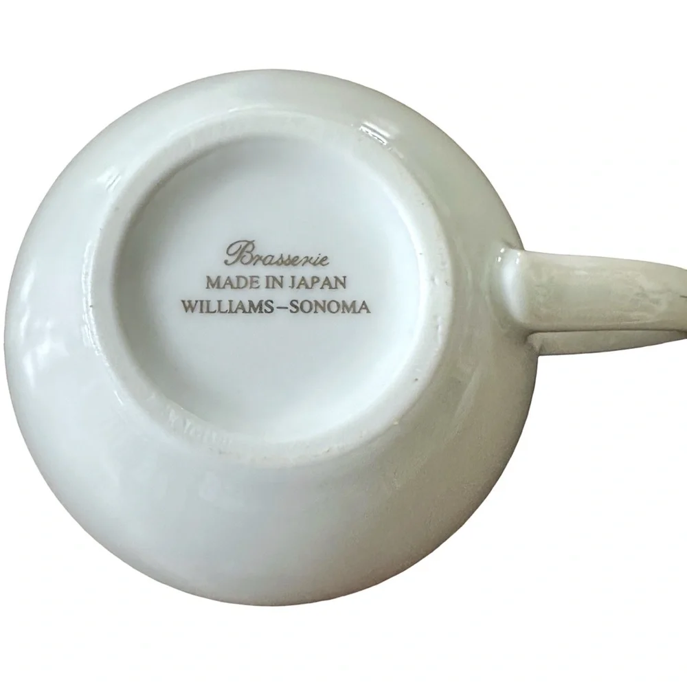 Williams Sonoma Brassiere White Porcelain Platinum Trim Cup & Saucer